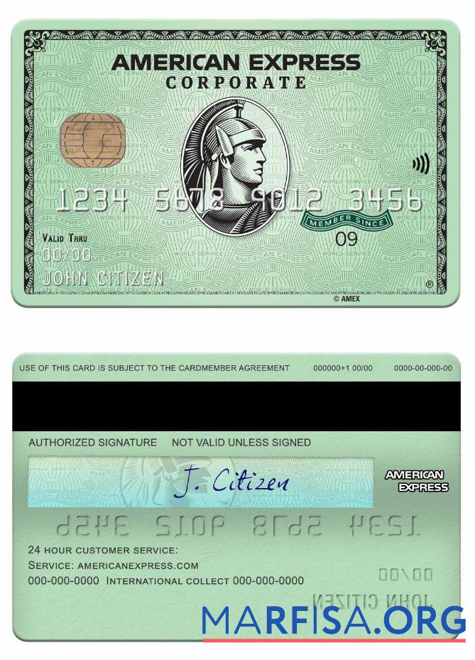 Printable USA State Street Corporation bank amex green corporate card download for verification